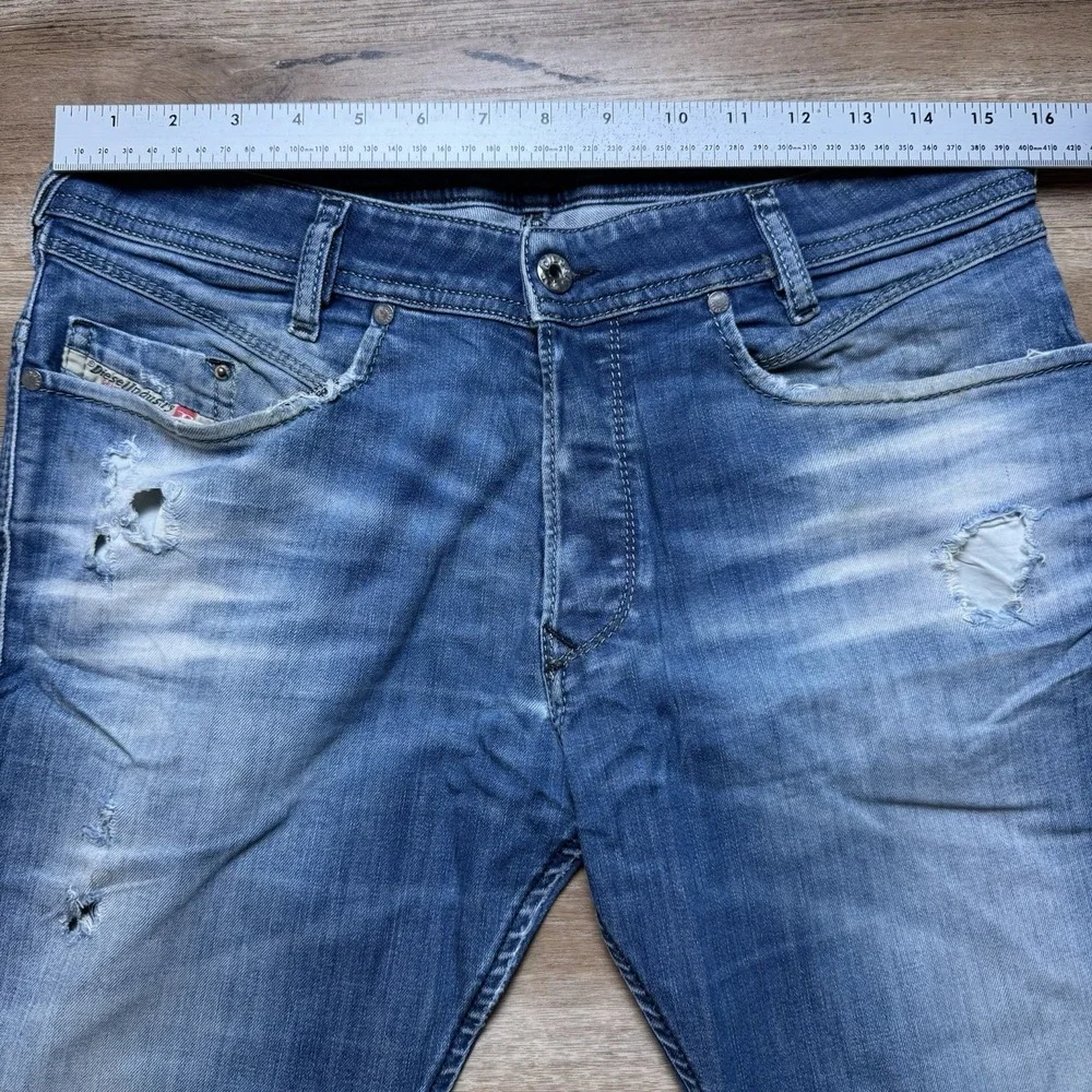 Diesel Iakop Jeans Mens 32x32 Blue Distressed Slim Tapered Stretch Denim 060TP